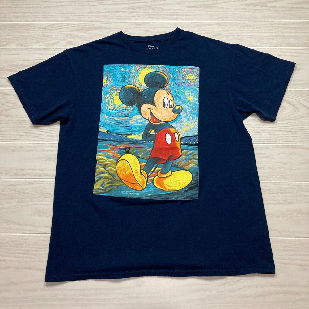 Disney Mickey Mouse Starry Night T-Shirt Blue Short Sleeve Size Large
